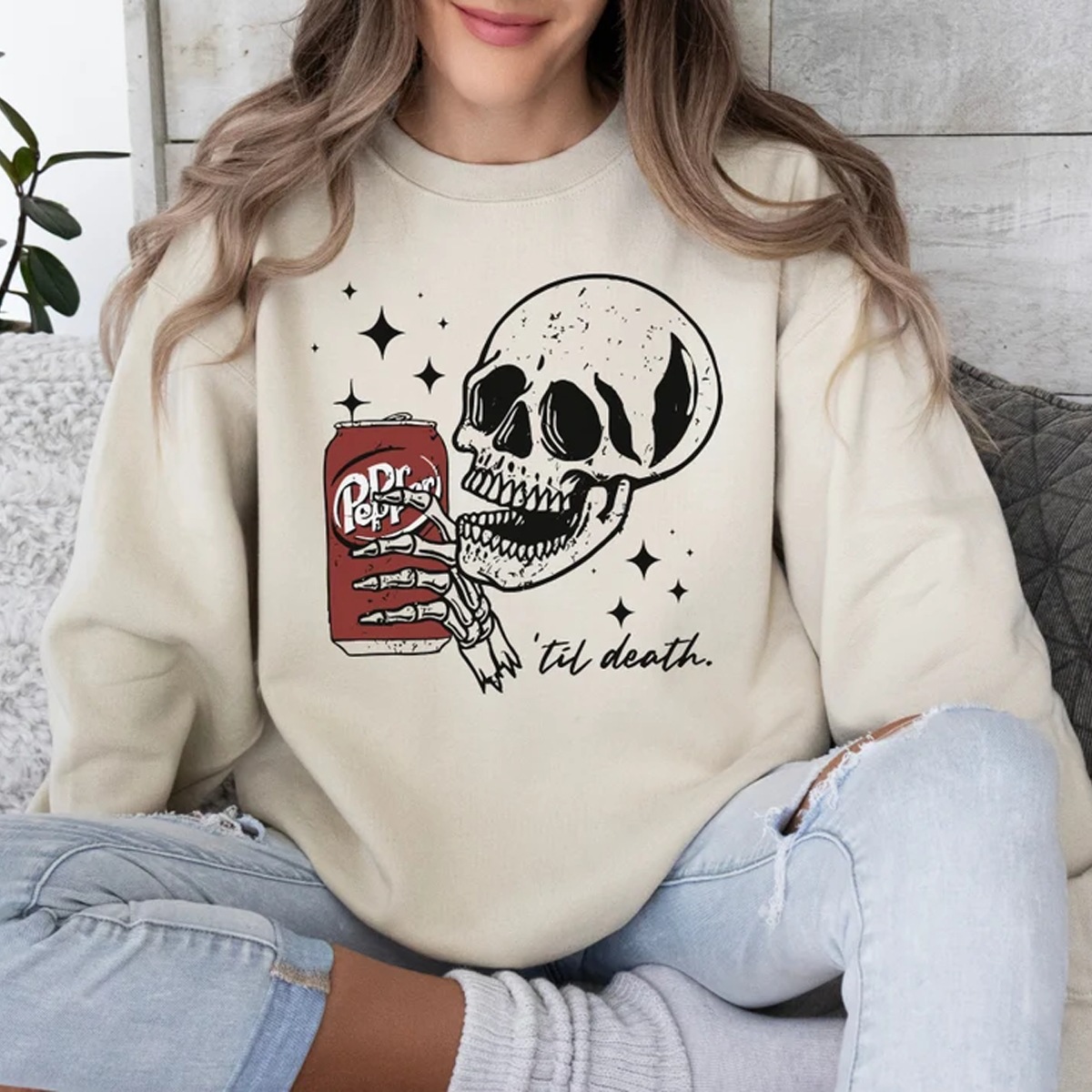 Till Death Dr. Pepper Sweatshirt Halloween Skeleton Sweatshi