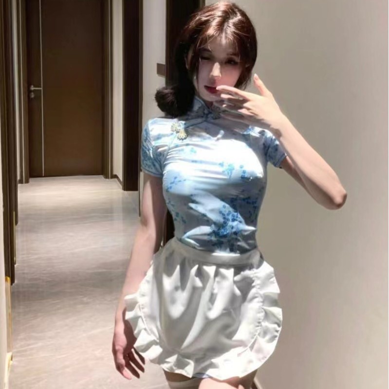 Gran tamaño sexy china cheongsam lencería sexy puro deseo mucama vestido japonés retro falda corta uniforme estilo nacional sexy