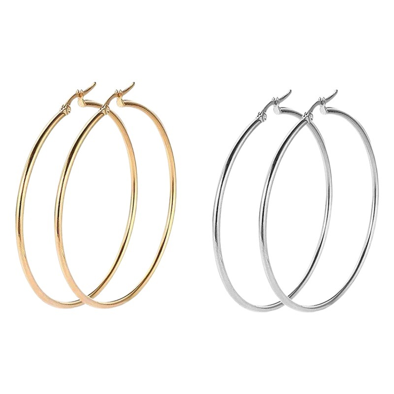 Cross-Border Stainless Steel Classic Earrings European and American Fashion Exaggerated Large Earrings Titanium Steel Round Circle Earrings Women's Jewelry