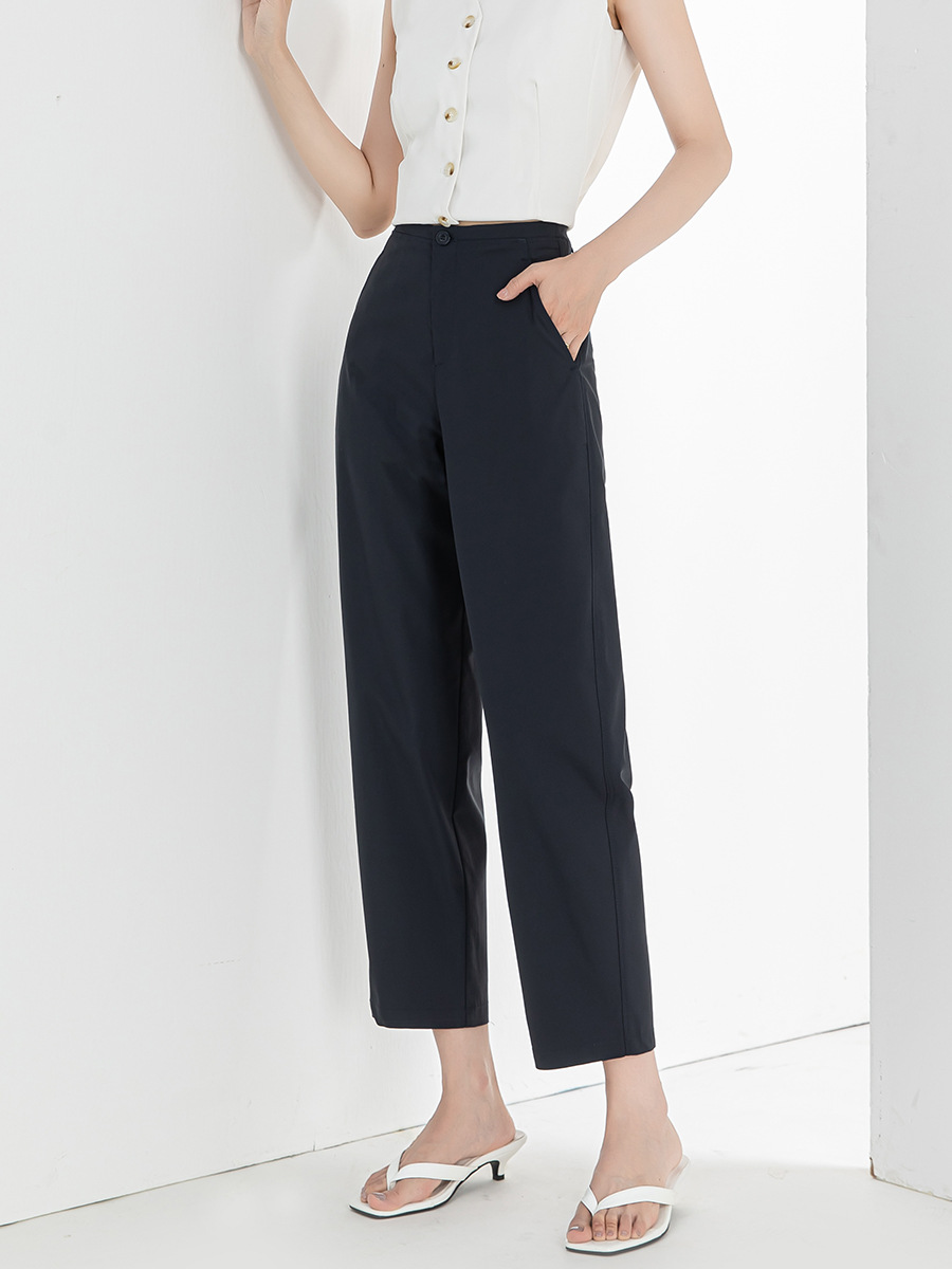 Quần culottes ống rộng chất Modal ủi phẳng dáng lưỡi liềm dài 9 phân — Màu xanh navy