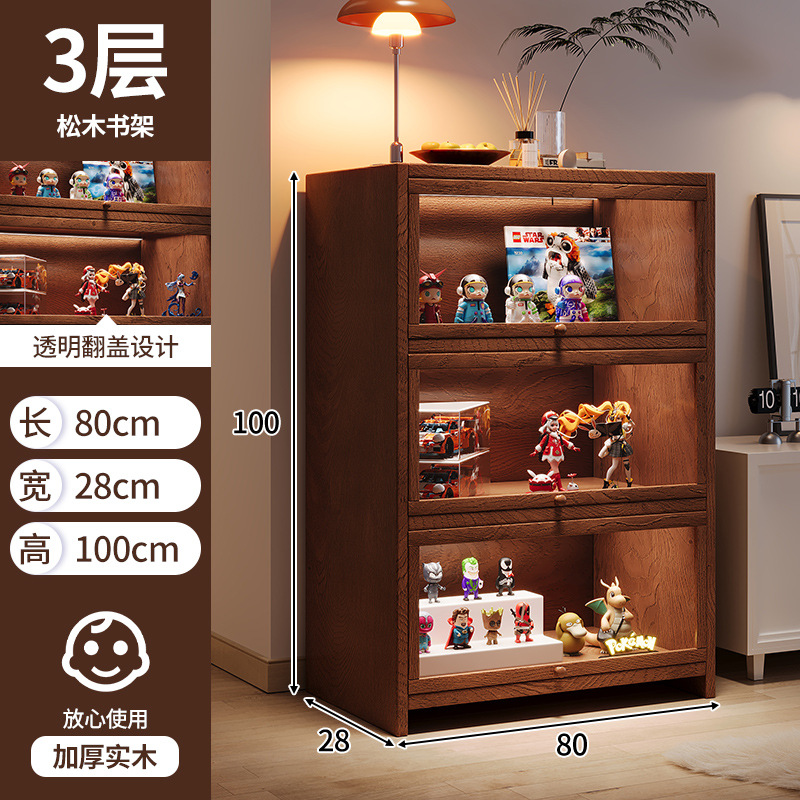 Mesita de noche de madera maciza Estilo retro americano Dormitorio junto a la cama Gabinete de almacenamiento multicapa para el hogar Estante con grietas