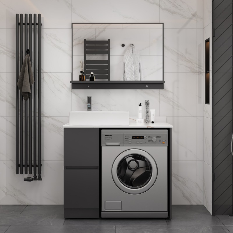 Moderno minimalista lavadora balcón gabinete de baño sin pintura de madera maciza lavabo tambor lavadora compañero gabinete image 4