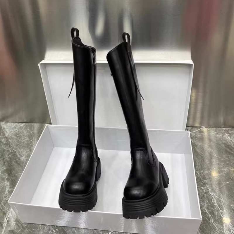 Heightening Thick-Soled Slimming Look Knee-High Knight Boots Long Boots for Women 2025 Autumn and Winter New Style Genuine Leather Thick Heel High Boots