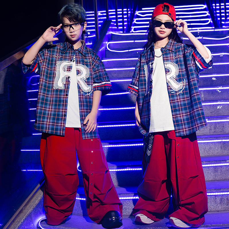 街舞儿童潮服嘻哈套装男童潮牌hiphop衬衫演出服女童走秀表演服装