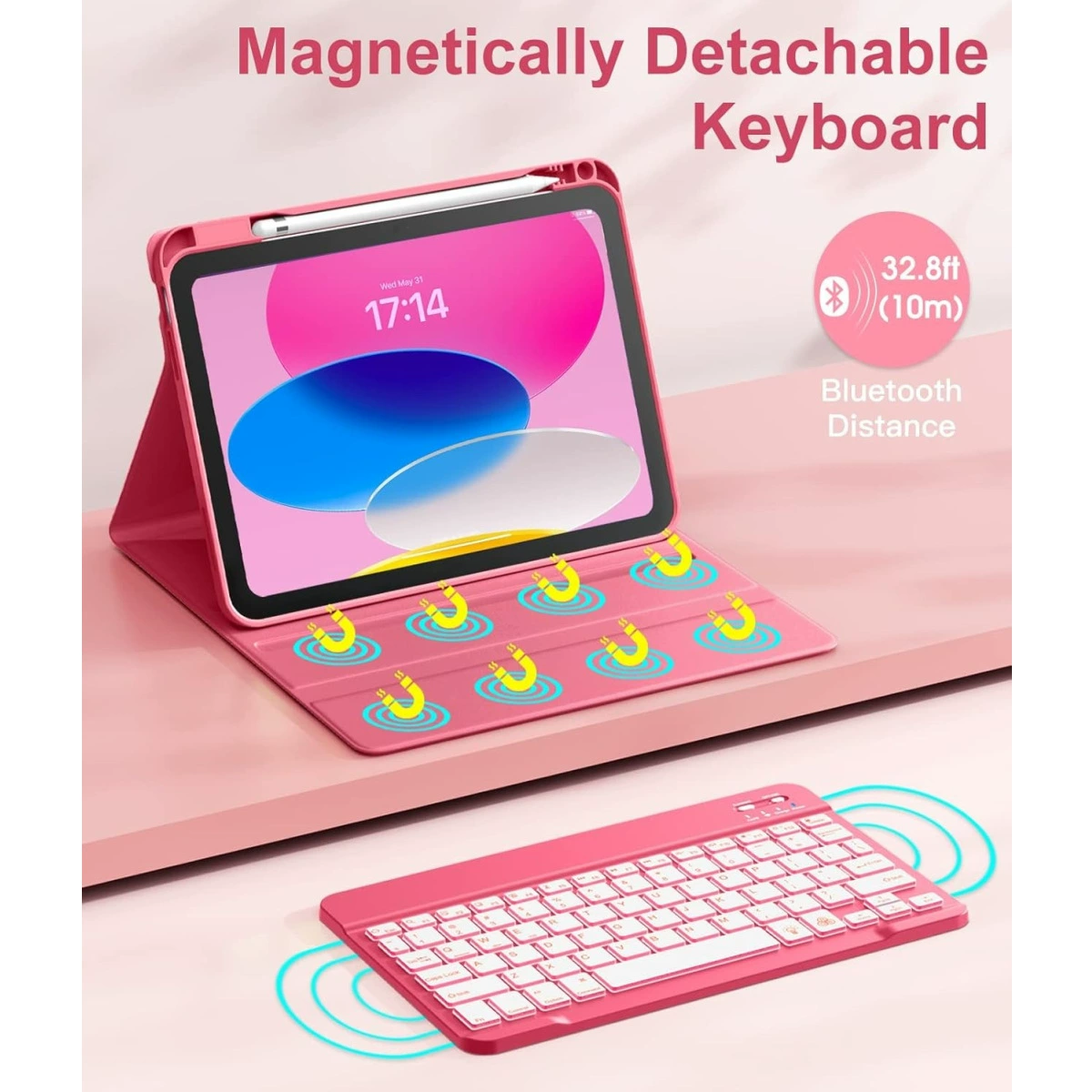 Клавиатурный чехол для iPad 11-го поколения 10.9, семицветная подсветка, для 9-го поколения, плоский корпус Air, магнитный слот для стилуса, отсоединяемый