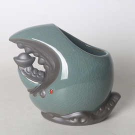 创意精品哥窑茶宠摆件貔貅蟹钳茶道茶玩可养趣味茶桌茶台茶道配件