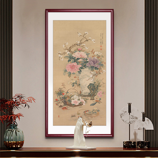 Famous Chinese Painting of New Year's Day, Classical Flower Entrance Hanging Painting, New Chinese Style Living Room, Study Room, Tea Room Decorative Mural