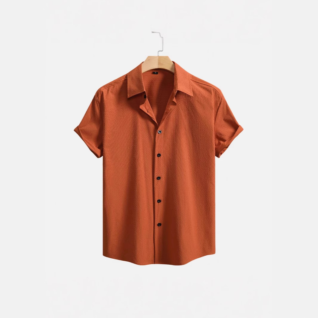 summer Solid Color European Size Cross-border Foreign Trade Men's Short-sleeve Shirt_voghion.com