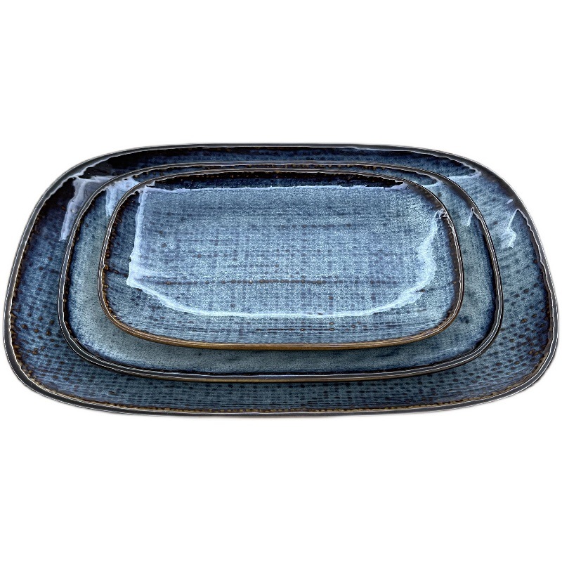 Excedente de comercio exterior LZ Lu Cang vajilla de cerámica patrón de tela serie denim plato rectangular único de cerámica de porcelana de colores. image 5