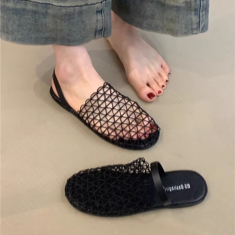 Unique Woven Hollow Mesh Comfortable Sandals for Women, 2026 New European and American Fashion Flat Breathable Closed-Toe Sandals Unique Woven Hollow Mesh Comfortable Sandals for Women, 2026 New European and American Fashion Flat Breathable Closed-Toe Sandals