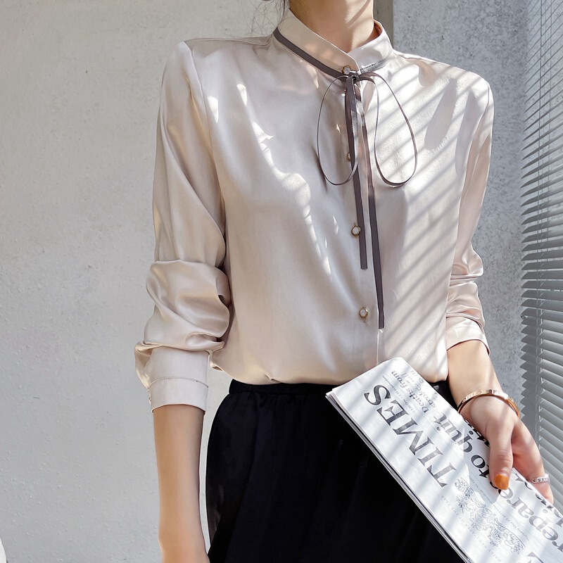 Silk Shirt Women's 2021 Spring and Summer New Fashionable All-match Shirt Western Style Mulberry Silk Long-sleeved Top