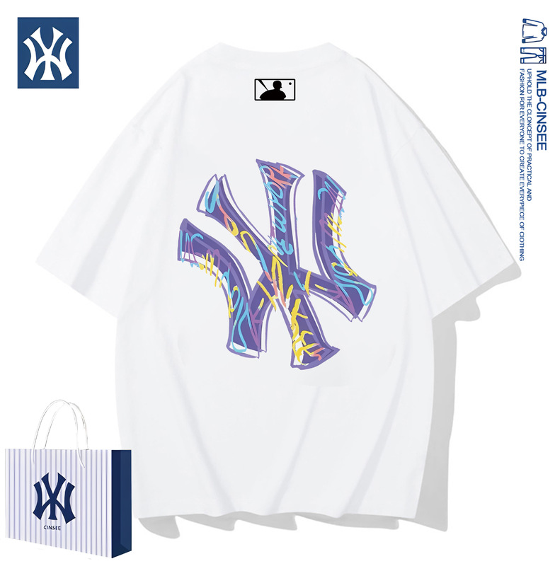 mlb&ny2025 夏ヘビーウェイトピュアコットンカップル Tシャツファッショナブルで多用途な半袖トップトレンディなブランドルーズ半袖メンズ|undefined