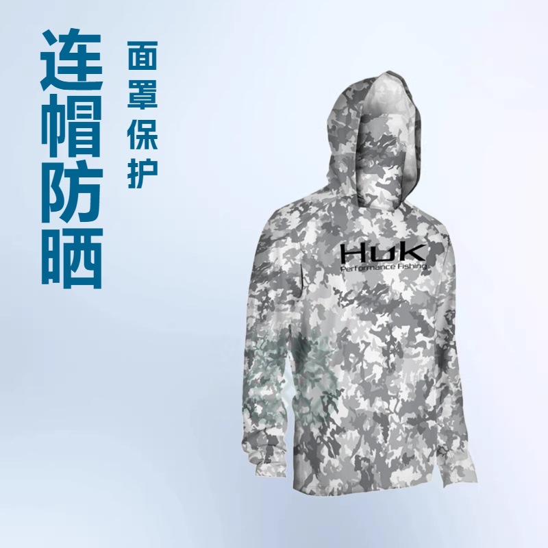HUK Cross-border Luya Fishing Men's Fishing Clothing Hoodie Sunscreen Wearing Mask Summer Outdoor Long Sleeve