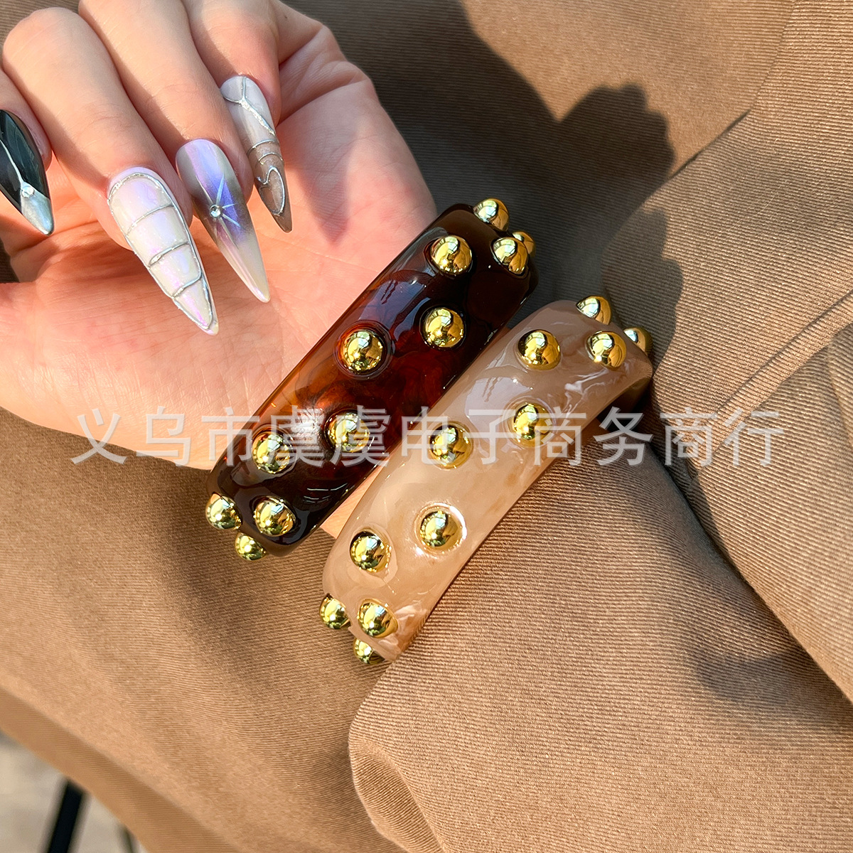 欧美新款流行时尚女士镶嵌金珠树脂手镯 手工制作 厂家批发直销