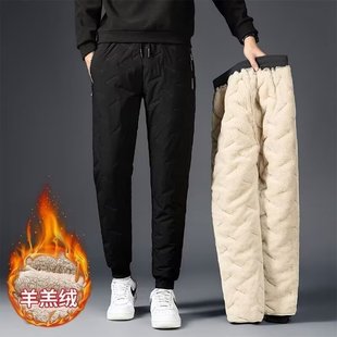 Lamb Velvet Pants Men's Autumn and Winter Loose Leg fleece-lined Casual Pants Thickened plus size Straight Cotton Warm Pants