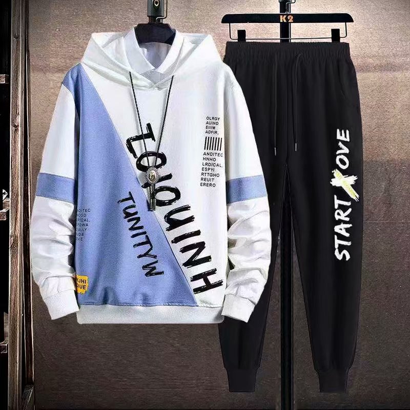 Casual Sports suit Men's Autumn Korean-style Fashionable Teenagers Handsome Loose Hooded Sweat with Sports Pants Casual Sports suit Men's Autumn Korean-style Fashionable Teenagers Handsome Loose Hooded Sweat with Sports Pants