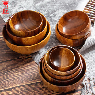 Factory Whole Wood Salad Bowl Children's Wooden Bowl Acacia Wood Large Adult Dining Bowl Homestay Restaurant Japanese Wooden Bowl