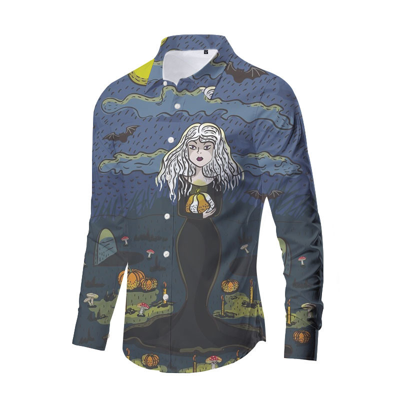 Europa y América nueva transfronteriza más TAMAÑO DE Halloween impreso de horror de los hombres delgados de moda impreso camisa de manga larga top
