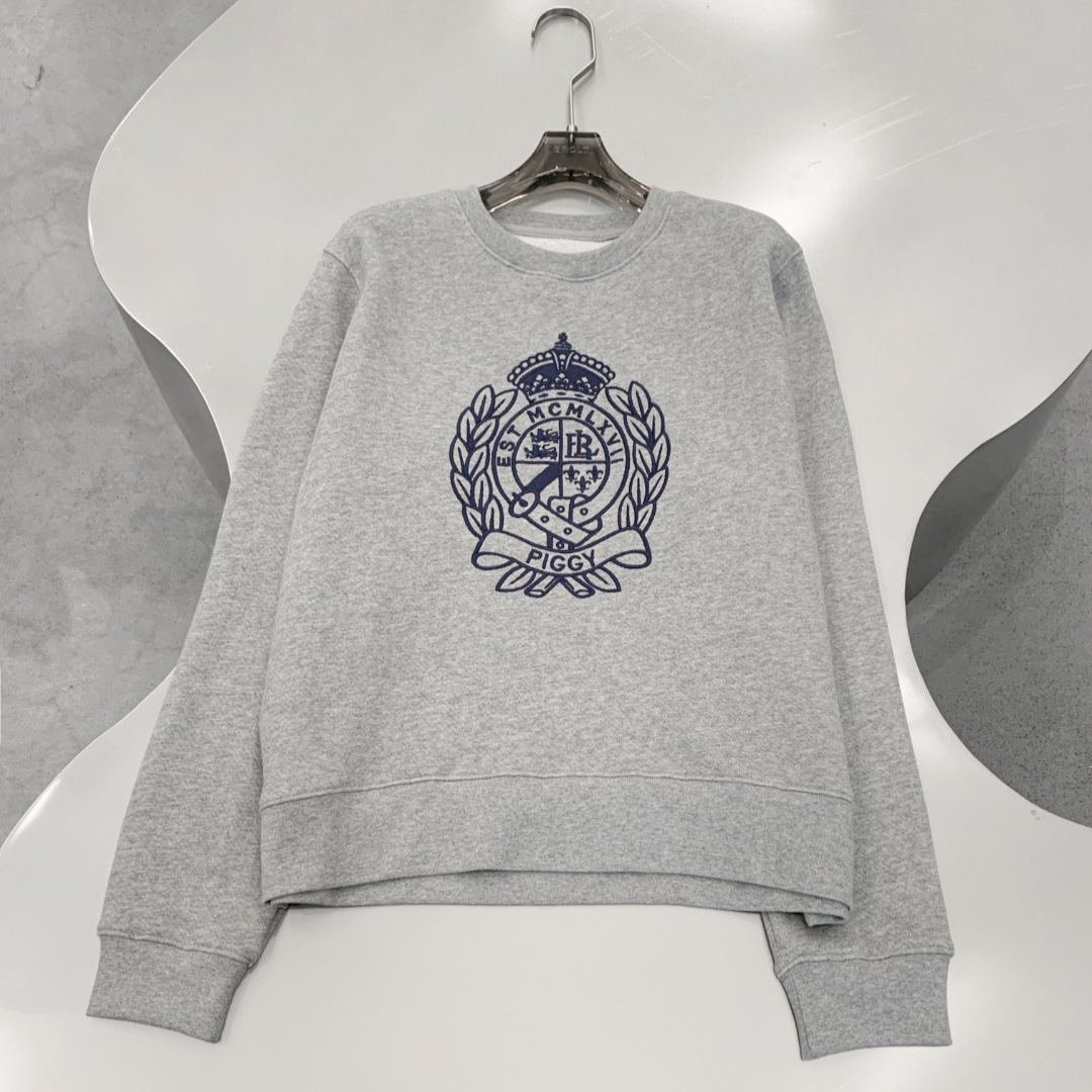 大牌平替~专柜品质灰色圆领卫衣女秋冬新款宽松百搭字母刺绣上衣