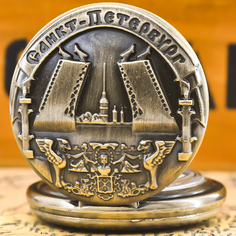 Factory Direct Sales Cross-Border Hot-Selling Patterned Necklace Flip-Top Pocket Watch Men's and Women's Commemorative Gift Necklace Flip-Top Pocket Watch Quartz