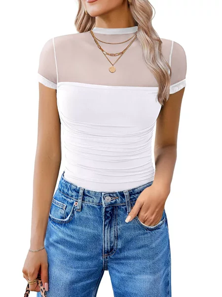 2026 Spring/Summer Women's Stylish Slim-Fit One-Piece Short-Sleeve High-Neck Sexy Jumpsuit for Summer Outings and Dates