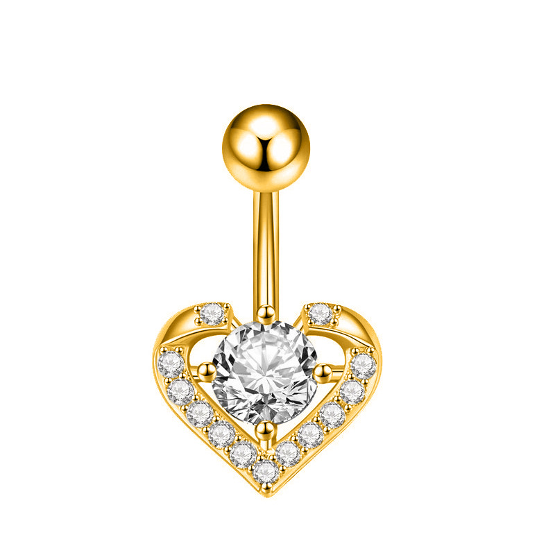 Belly Button Ring Mit Zirkonia Herz-anhänger Piercing Schmuck_voghion.com
