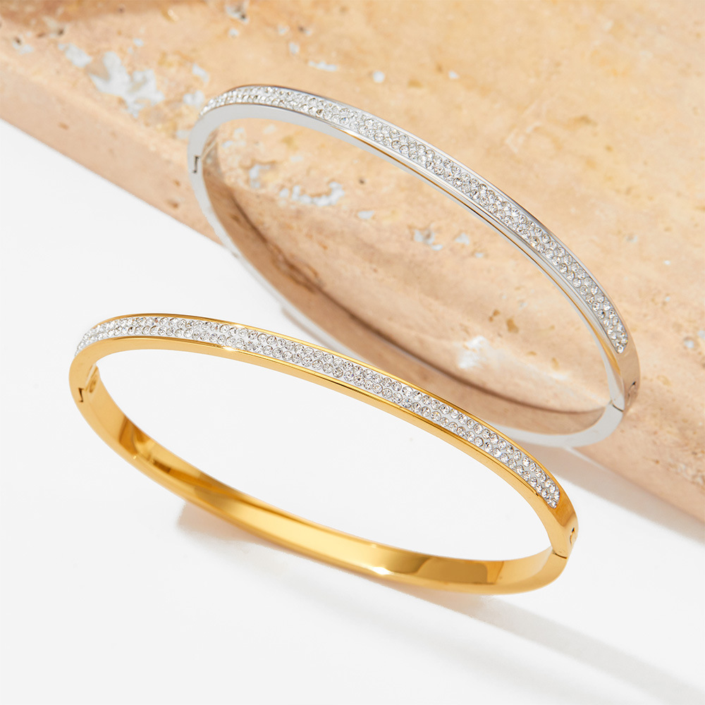 16g Weight 0.03µm-0.05µm Gold Plating Thickness Fashion Solid Color 304 Stainless Steel 16K Gold Plated White Gold Plated Gold Plated Rhinestones Stainless Steel Bracelets In Bulk