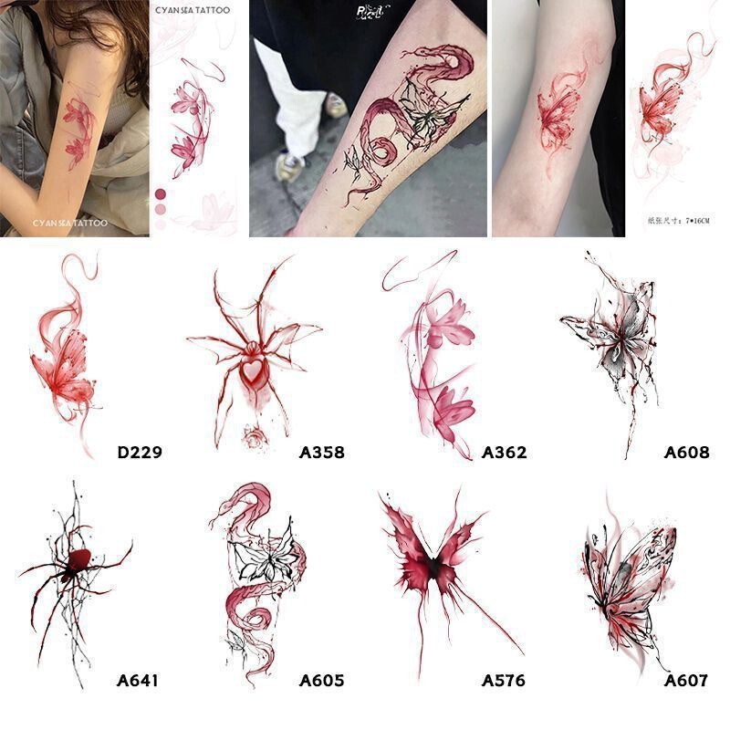 Colorful Trendy Hot Girl Butterfly Spider Snake Dark Style Internet Celebrity Style Realistic Painted Tattoo Stickers Non-Reflective Washable