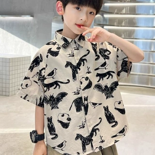 2026新款潮牌童装男童夏季短袖衬衫中大童夏款半袖宽松炸街衬衣潮