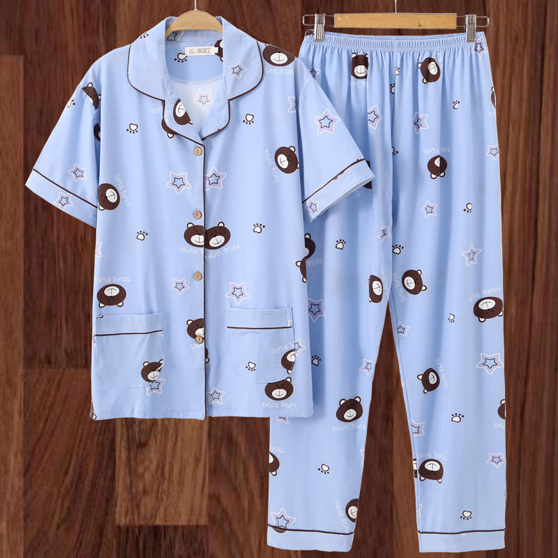 100% algodón más el tamaño de los pijamas de las mujeres Primavera, Otoño e Invierno manga larga suelta de mediana edad y joven confinamiento desgaste del hogar traje de verano