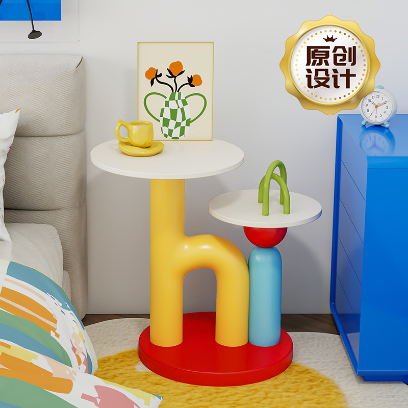 Side Table for Living Room Sofa Decoration, Small Side Table, Floor Decoration, Double Tray Storage Rack, Children's Room Bed Dopamine