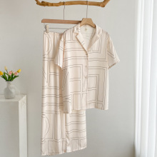 【几何迷宫】睡衣女夏季慵懒高级感冰雪丝开衫长袖小众轻奢家居服