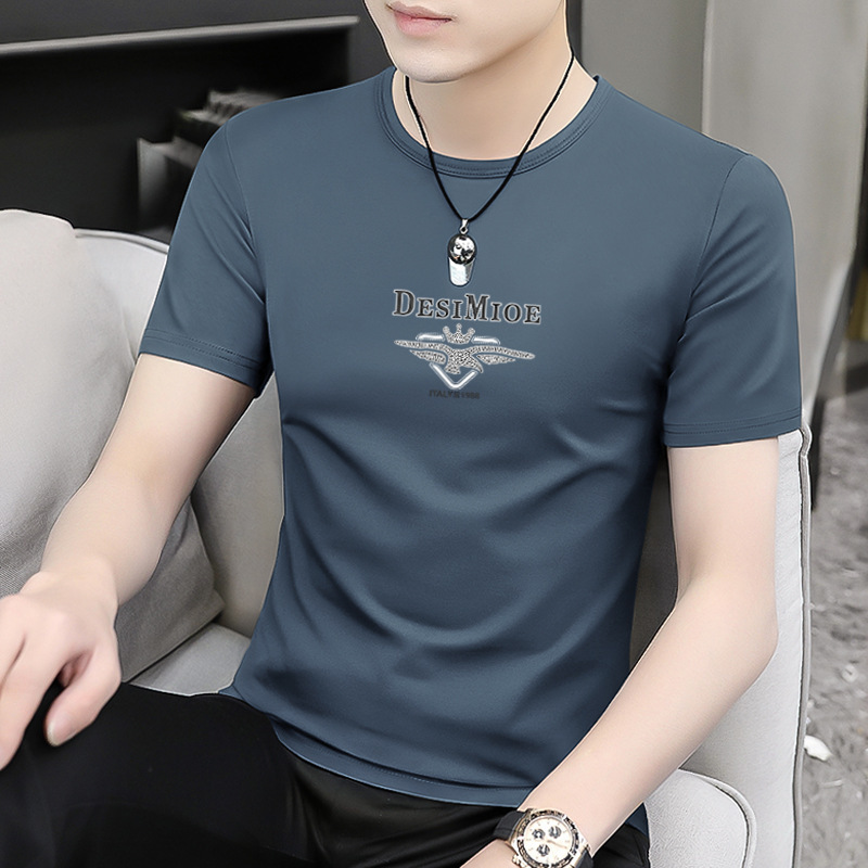 2026 New Summer Men's Round Neck Short-Sleeved T-Shirt Slim Fit Clothing T-Shirt Half-Sleeved Trendy Casual