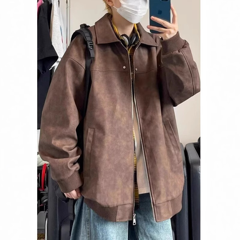 2024 otoño nuevo hombre chaqueta de cuero americano chaqueta de cuero suelta de hombre una tienda de productos