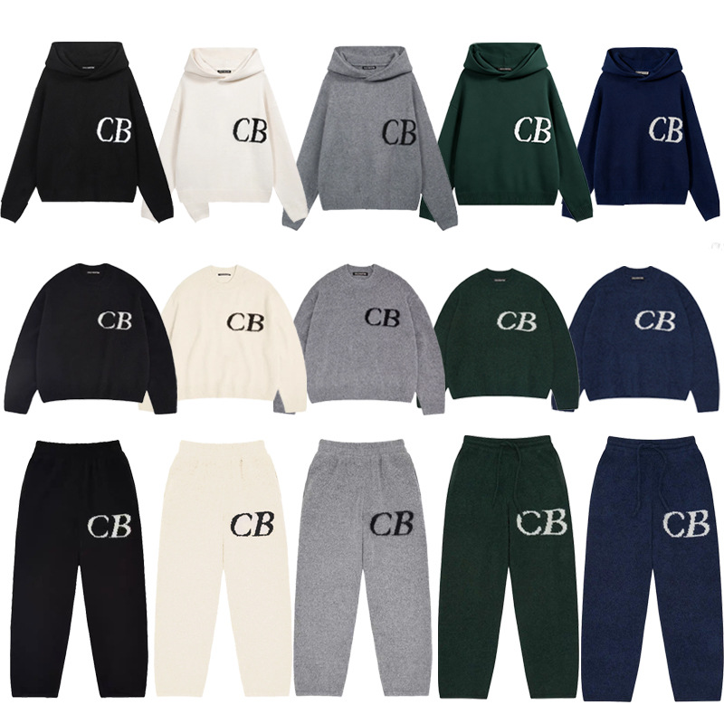 Cross-Border Cole Buxton Minimalist Cb Letter Jacquard American-Style Loose Knit Hooded Sweater and Pants Set