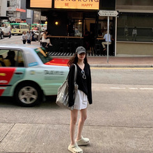 黑色长袖冰丝防晒T恤女夏季薄款宽松空调罩衫慵懒松弛感早秋上衣