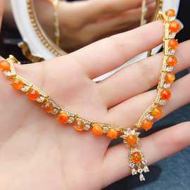 跨境专供天然火欧泊手链轻奢高级感手链珠串5*5mm新款手饰