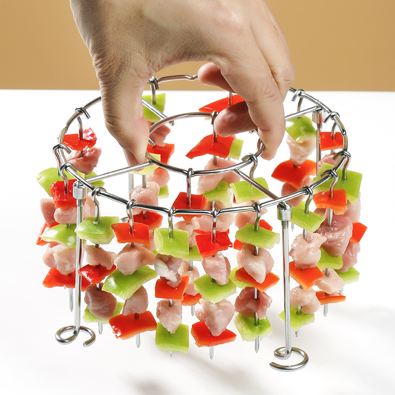 Cross-border stainless steel vertical air fryer grill rack for home use, skewer grill, simple meat skewer rack, grill rack
