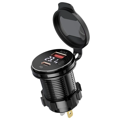 Cross-Border New Product Motorcycle Mobile Phone Charger Pd+Qc3.0 Modified Car Charger with Digital Display in Stock (Mobil şarj cihazları) - digital-display-buttons