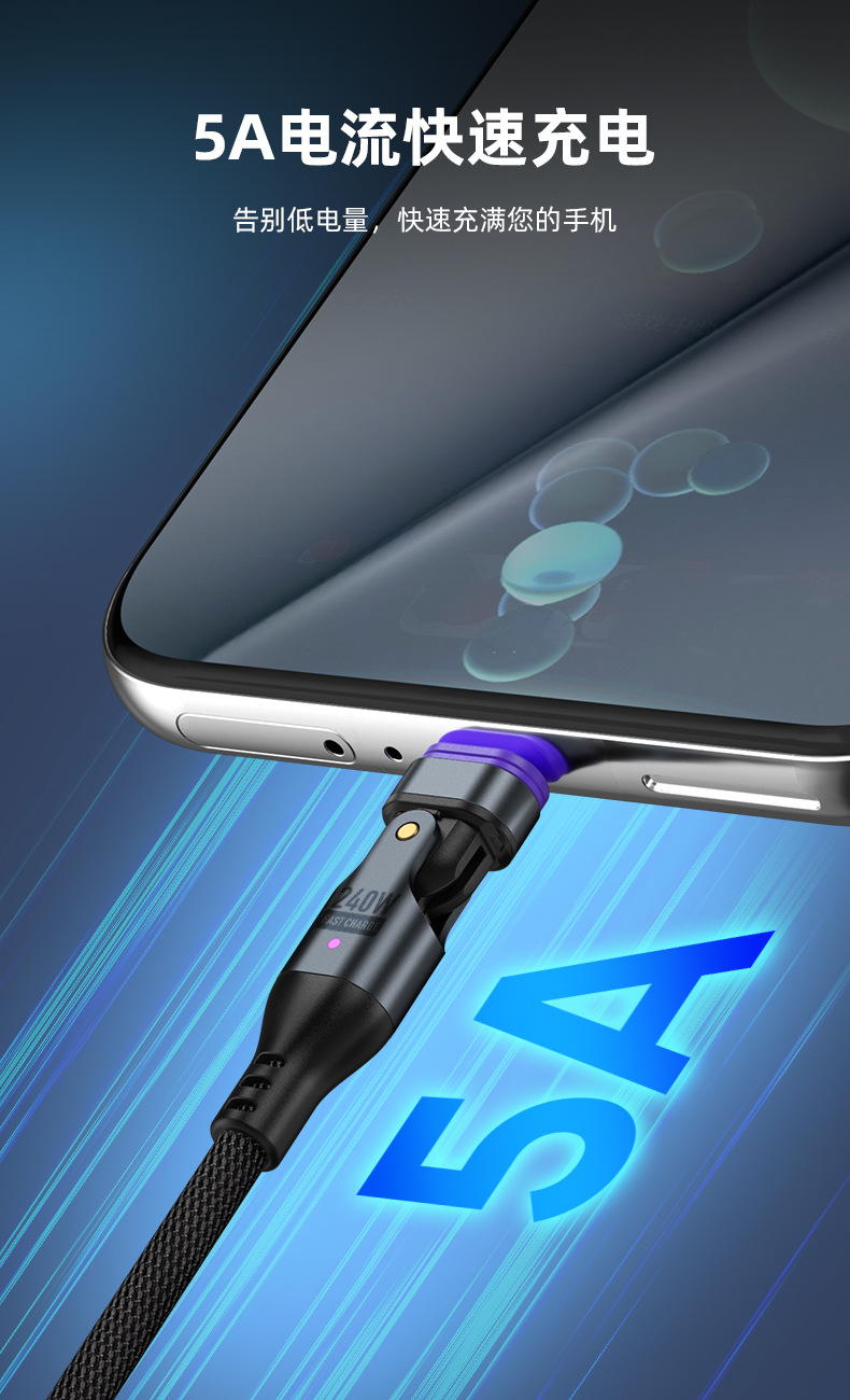 Magnetisches Schnelllade-Datenkabel 240W mit doppelter Typ-C-Schnittstelle PD-Schnellladekabel, kompatibel mit Android-, Apple- und Huawei-Mobiltelefonen