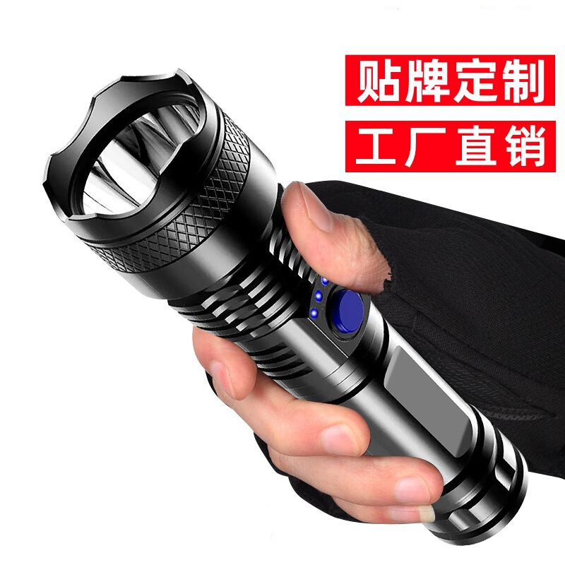 クロスボーダー爆金ABS強光LED懐中電灯USB充電表示屋外家庭用携帯夜釣りキャンプ懐中電灯|undefined
