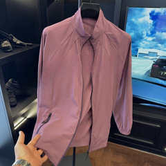 新しいスリムフィットメンズコート夏薄いジッパー無地長袖ファッショナブルなトレンディなハイボーイ服ハイエンド