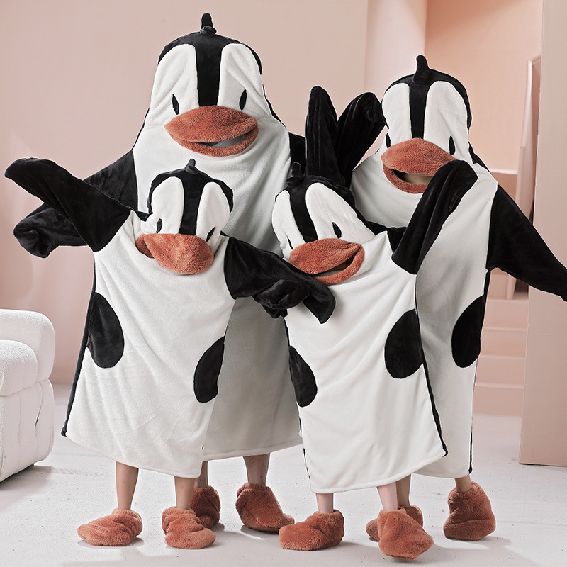 Franela de invierno de dibujos animados tiburón de los niños divertido padre-hijo de una sola pieza camisón engrosado madre-hija familia de cuatro familias homewear