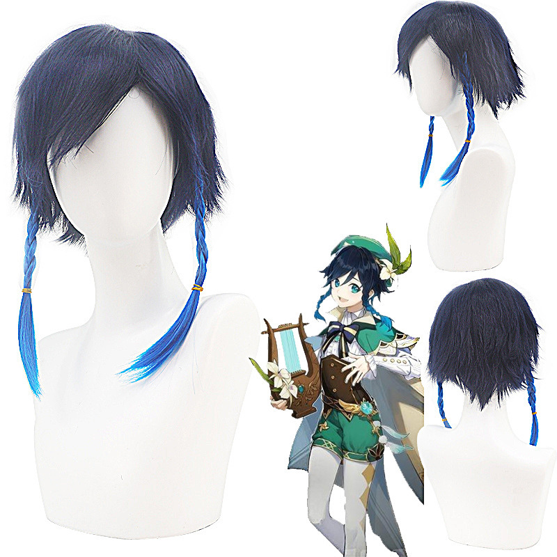 Original God Wendy Babatos Venti Blue and Black Gradient Braid Anti-warped Anime cosplay Wig Original God Wendy Babatos Venti Blue and Black Gradient Braid Anti-warped Anime cosplay Wig