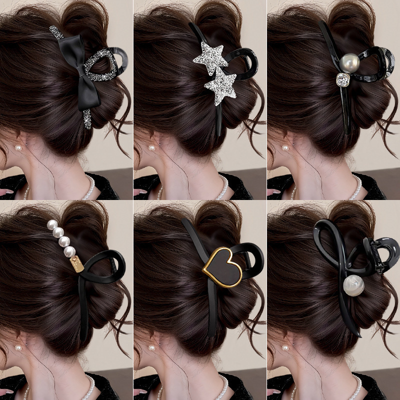女性用ブラックグリッパー、大容量、ハイエンドシャーククリップ、2025年新作ハイエンドヘアクリップ、後頭部ヘッドギア|undefined