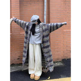 大码女装连帽针织衫上衣新款秋冬外套超好看中长款慵懒风毛衣开衫