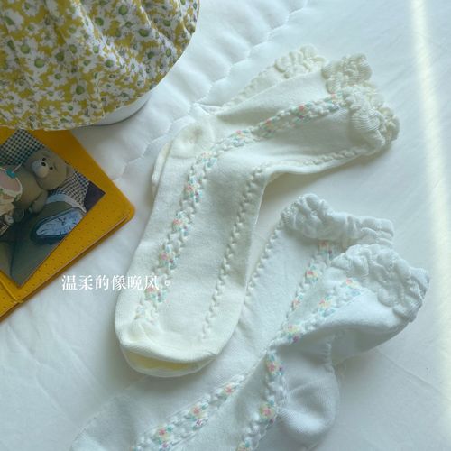Japanese-style sock for girls, summer new small flower JK mid-calf cabled Lolita-style white school girl socks