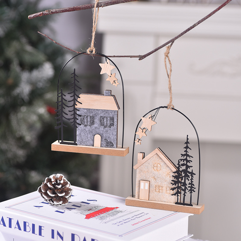 クロスボーダークリスマス木製小さな家の装飾品鉄クリスマスクリスマスツリー装飾ペンダントクリスマス装飾品|undefined