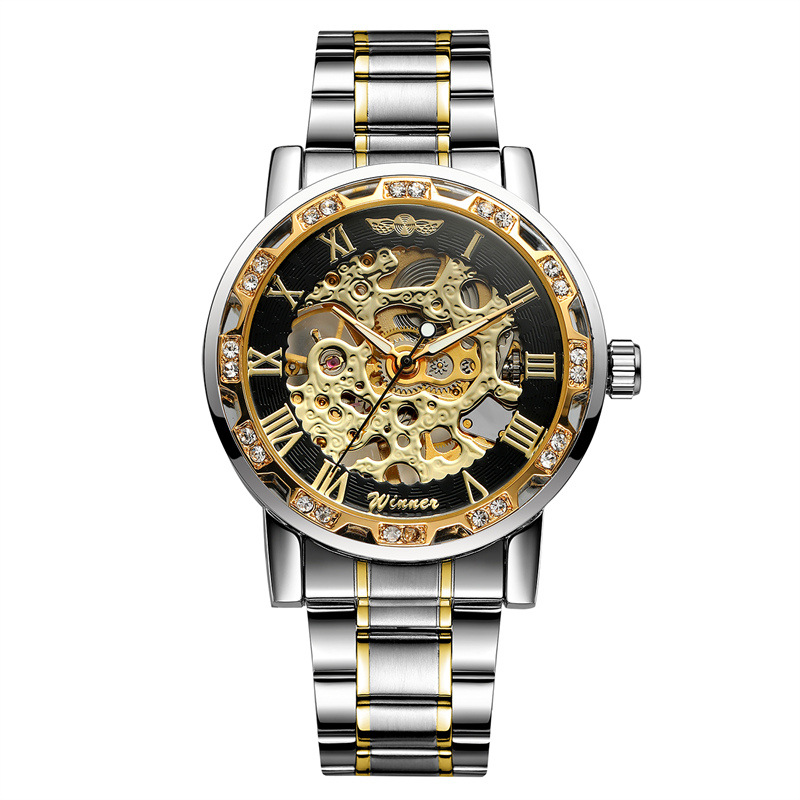 T-WINNER8012 nuevo fresco zafiro azul movimiento mecánico semiautomático regalo de los hombres de acero correa de reloj