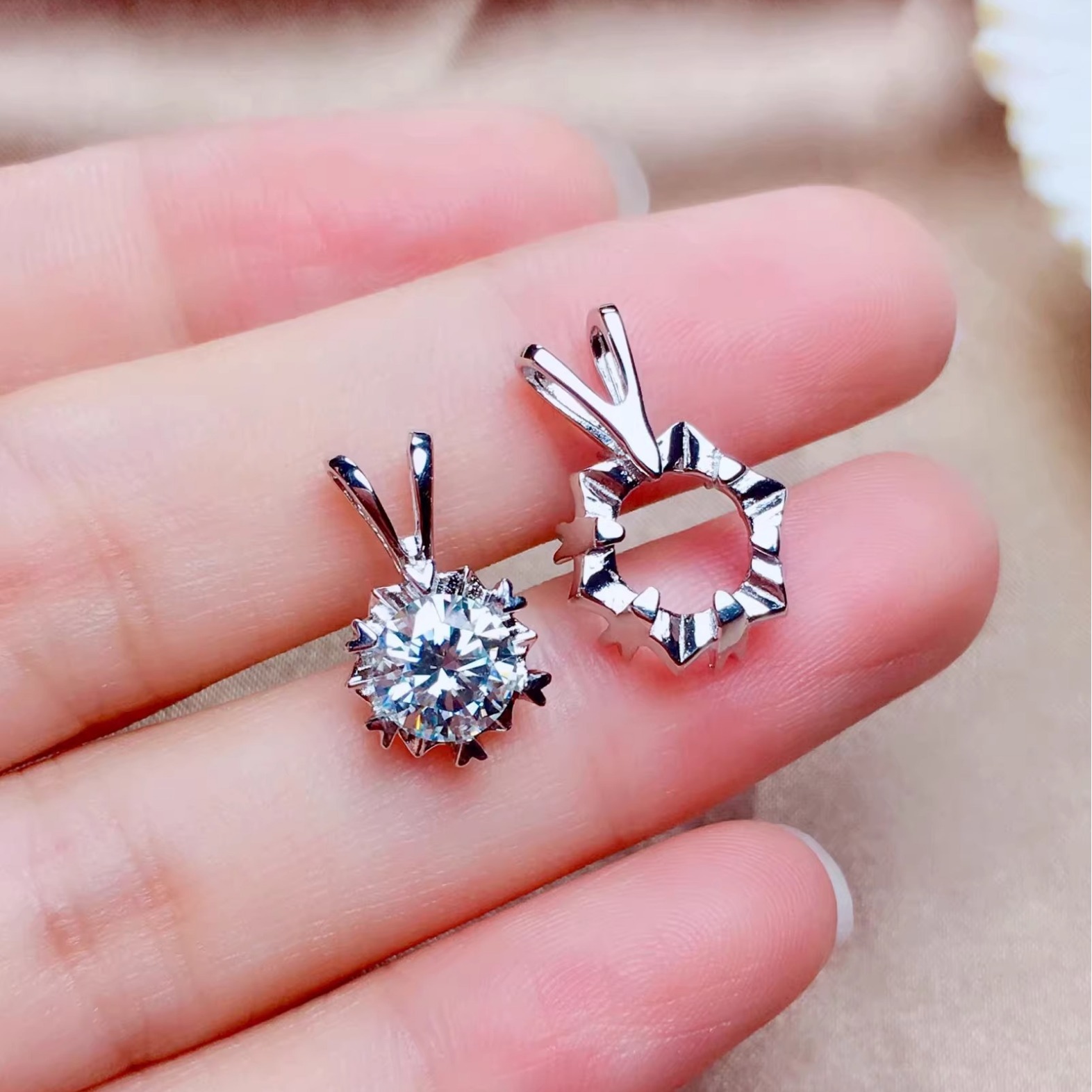 925純銀項鍊空托批發 雪花六芒星空托蝴蝶太陽花米奇方包圓包六爪